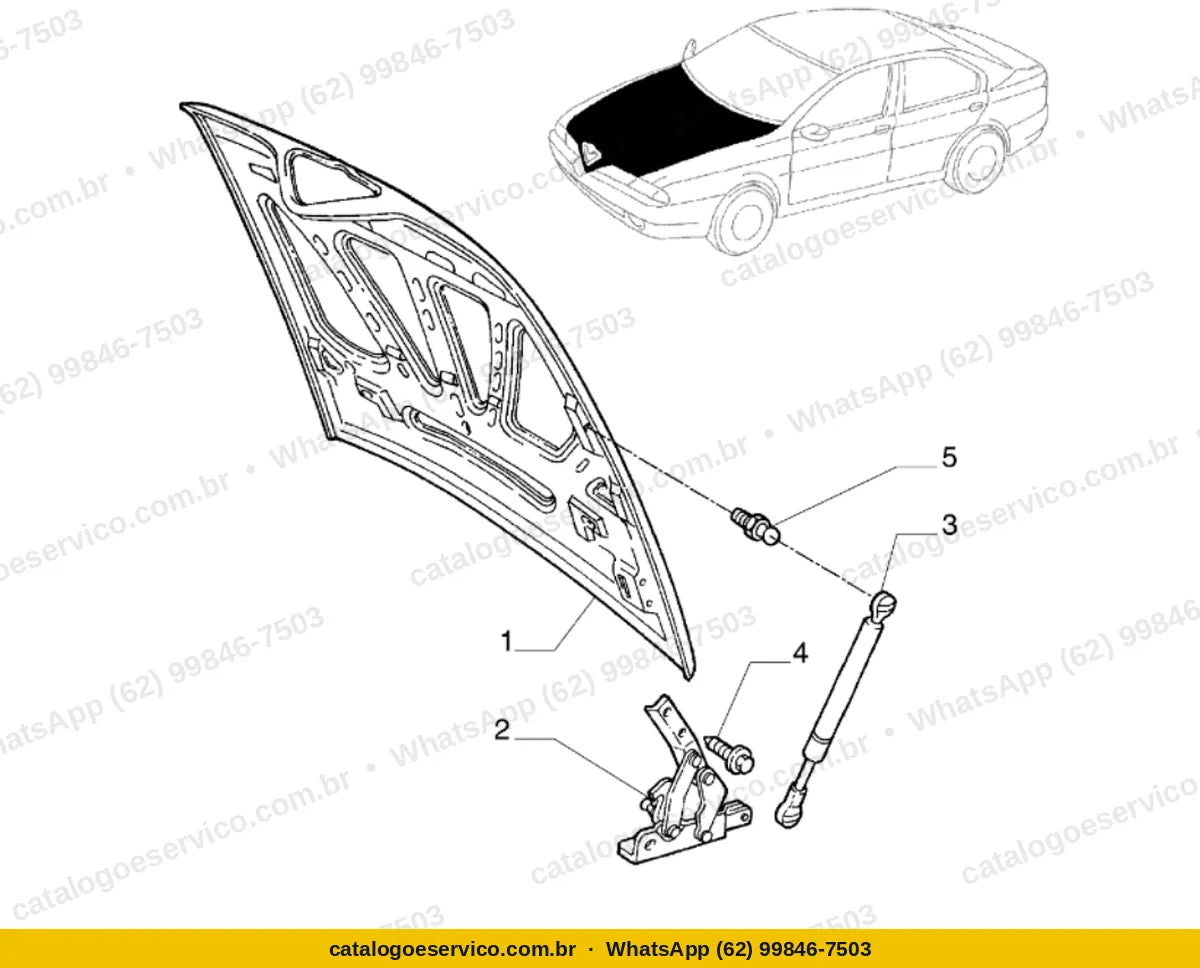 Vista explodida do Catálogo de Peças Alfa Romeo 166: Capot