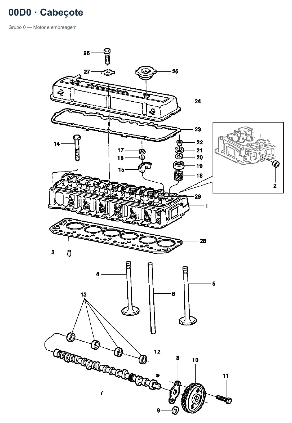 Catálogo de Peças Caminhões Chevrolet 11000 a 22000 1985-1996 — vista explodida: cabeçote