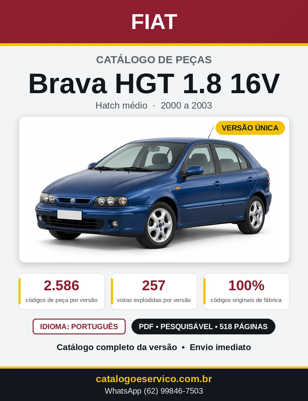 Capa do Catálogo de Peças Fiat Brava HGT 1.8 16V 2000 a 2003