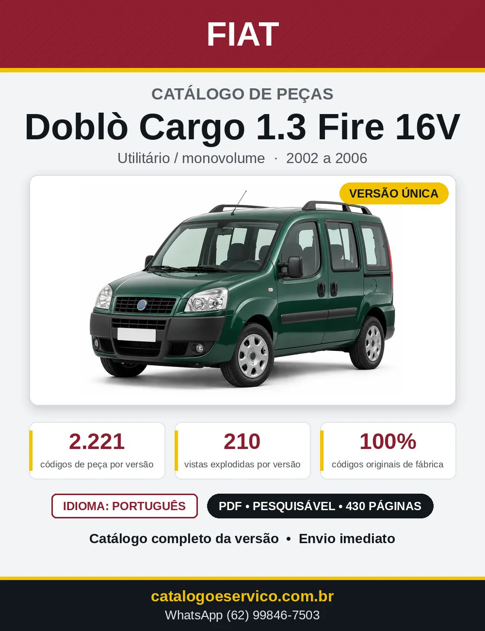 Capa do Catálogo de Peças Fiat Doblò Cargo 1.3 Fire 16V 2002 a 2006