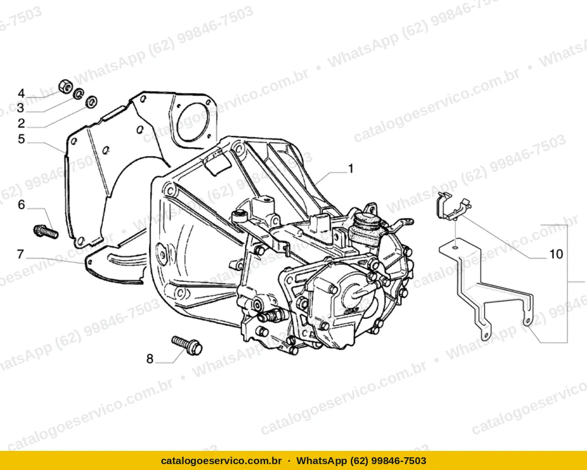 Vista explodida do Catálogo de Peças Fiat Doblò Cargo 1.3 Fire 16V: Caixa de câmbio