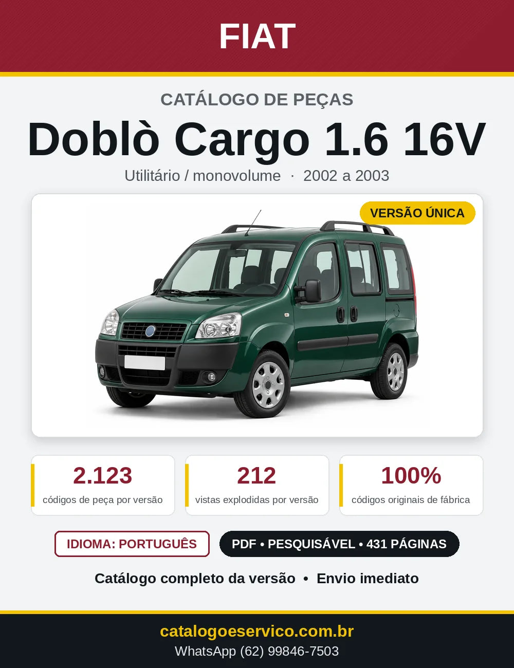 Capa do Catálogo de Peças Fiat Doblò Cargo 1.6 16V 2002 a 2003