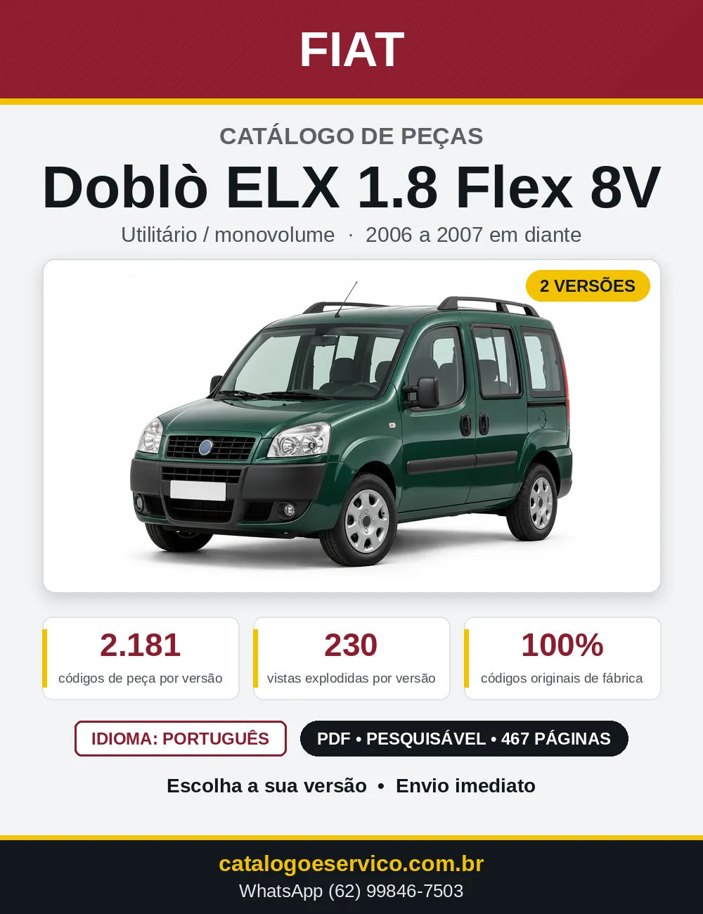 Capa do Catálogo de Peças Fiat Doblò ELX 1.8 Flex 8V 2006 em diante