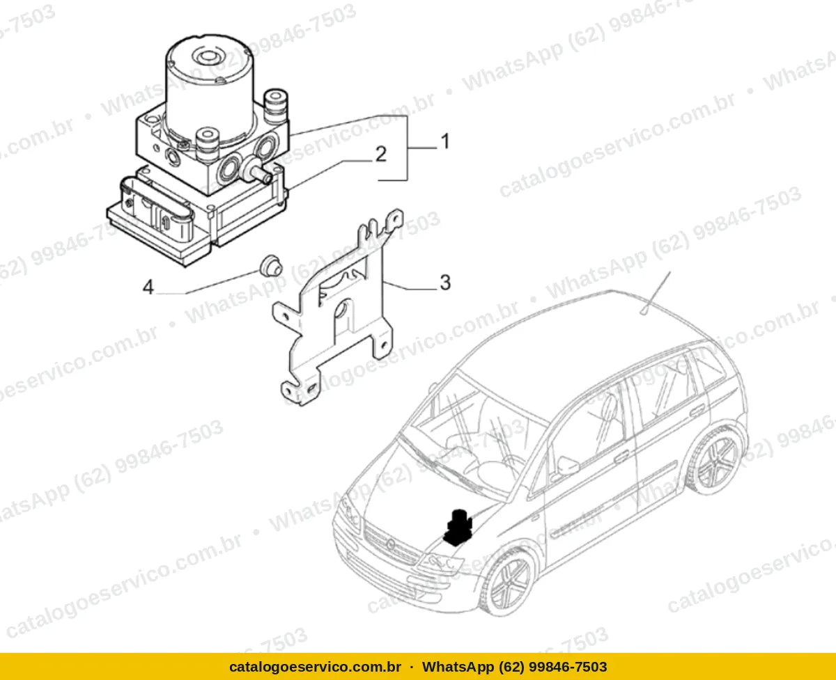 Vista explodida do Catálogo de Peças Fiat Idea: Comandos hidráulicos do freio