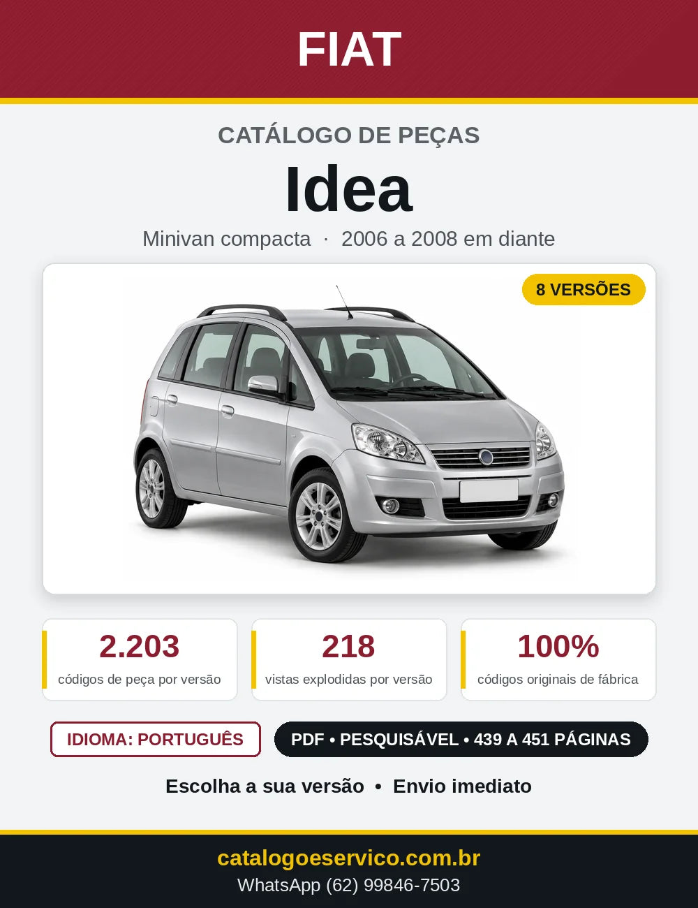 Capa do Catálogo de Peças Fiat Idea 2006 em diante
