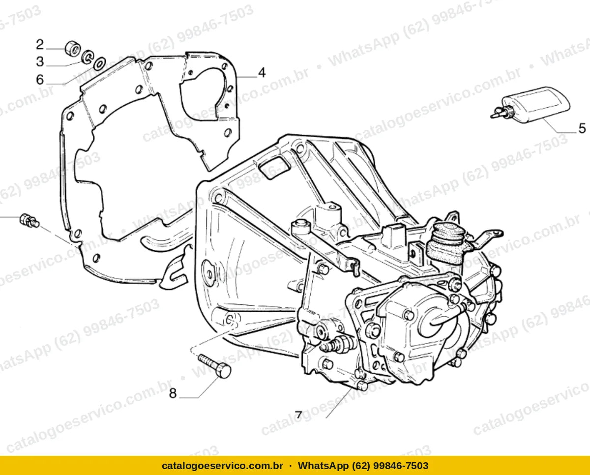 Vista explodida do Catálogo de Peças Fiat Marea: Caixa de câmbio