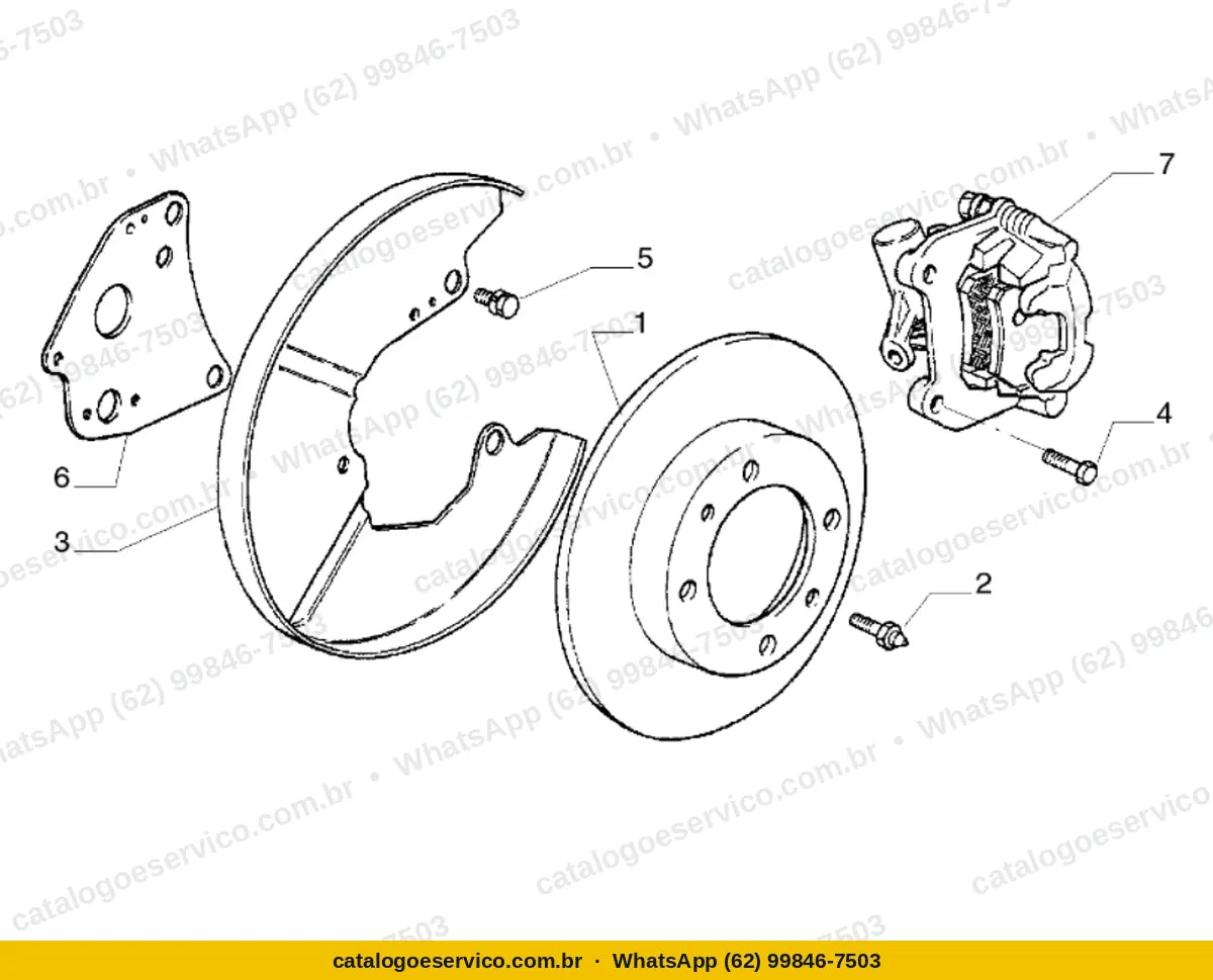 Vista explodida do Catálogo de Peças Fiat Marea Turbo 2.0 20V: Freio traseiro