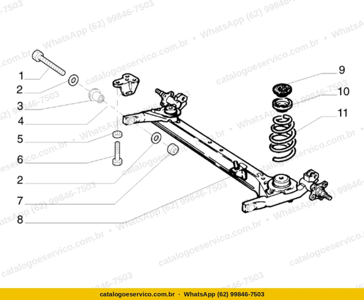Vista explodida do Catálogo de Peças Fiat Siena / Albea: Suspensão traseira