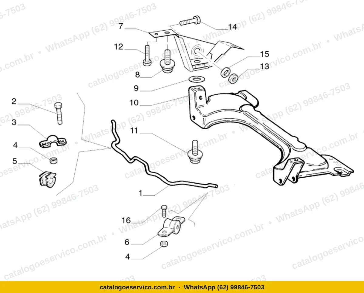 Vista explodida do Catálogo de Peças Fiat Siena: Suspensão dianteira
