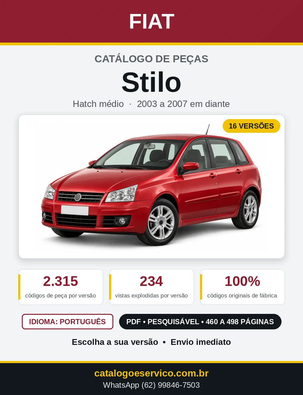 Capa do Catálogo de Peças Fiat Stilo 2003 em diante