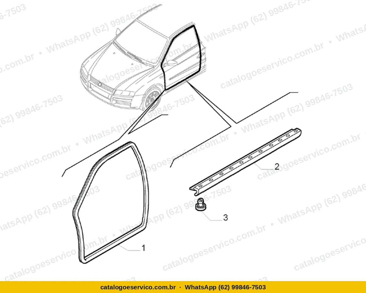 Vista explodida do Catálogo de Peças Fiat Stilo: Guarnições das portas laterais dianteiras