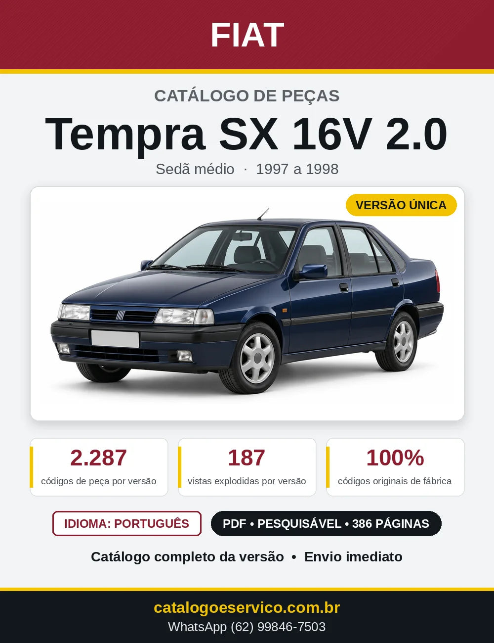 Capa do Catálogo de Peças Fiat Tempra SX 16V 2.0 1997 a 1998