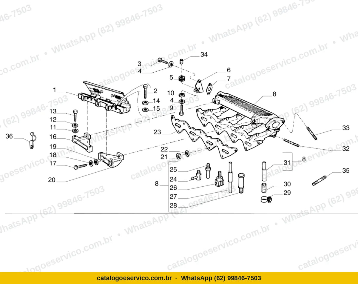 Vista explodida do Catálogo de Peças Fiat Tempra SX 16V 2.0: Coletores de admissão e escape