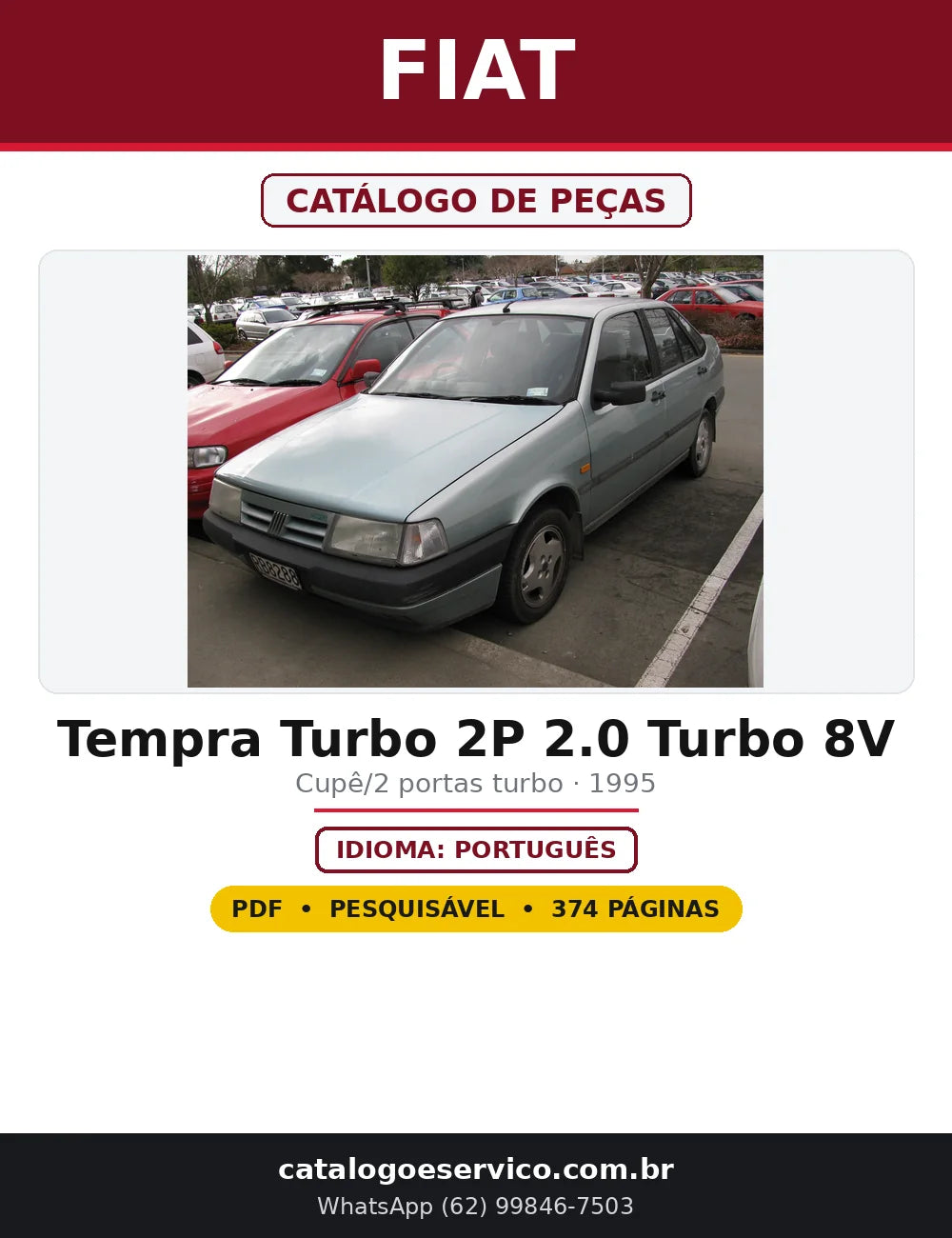 Capa do Catálogo de Peças Fiat Tempra Turbo 2P 2.0 Turbo 8V em PDF com 374 páginas