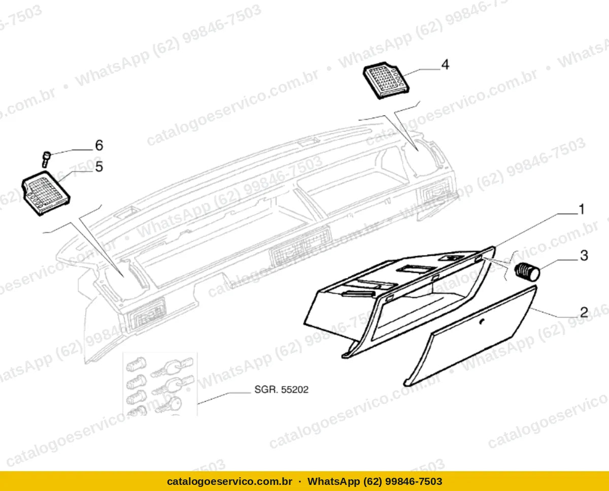 Vista explodida do Catálogo de Peças Fiat Tipo SLX 2.0 8V: Painel principal