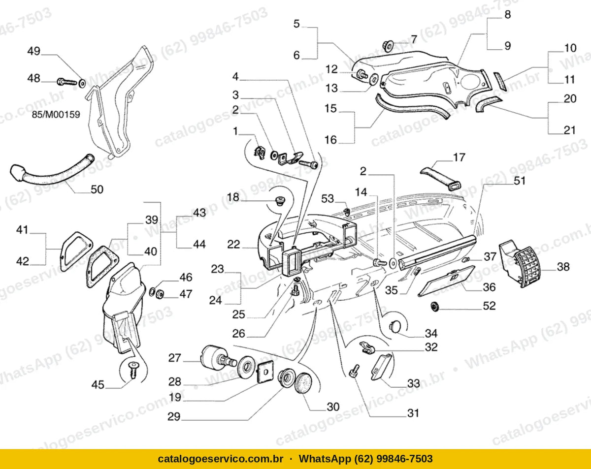 Vista explodida do Catálogo de Peças Fiat Uno: Painel principal