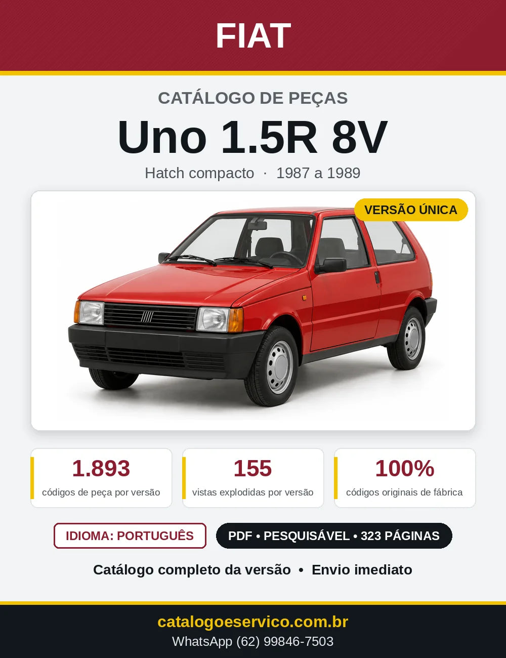 Capa do Catálogo de Peças Fiat Uno 1.5R 8V 1987 a 1989