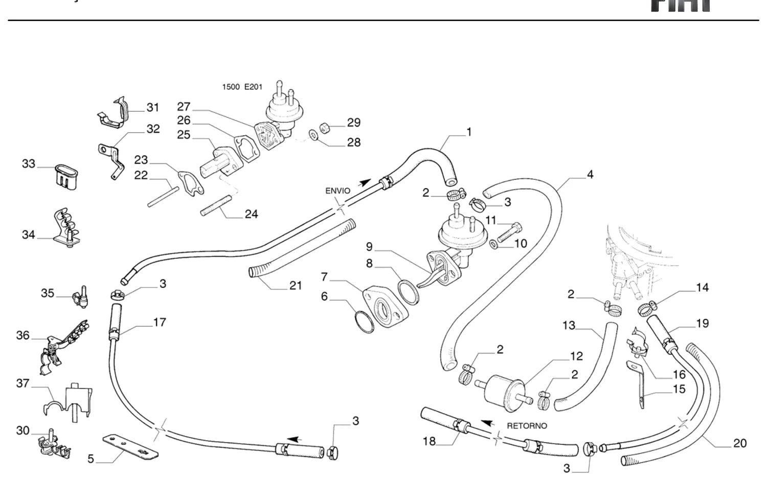 Catálogo de Peças Fiat Uno 1.6R 2P 1.6 8V (1990-1993) — vista explodida 2 (pág. 35 do PDF)