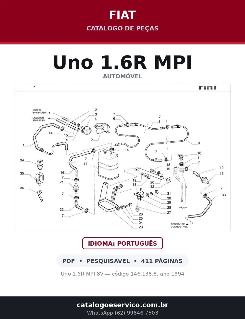 Catálogo de Peças Fiat Uno 1.6R MPI 8V (1994) — capa