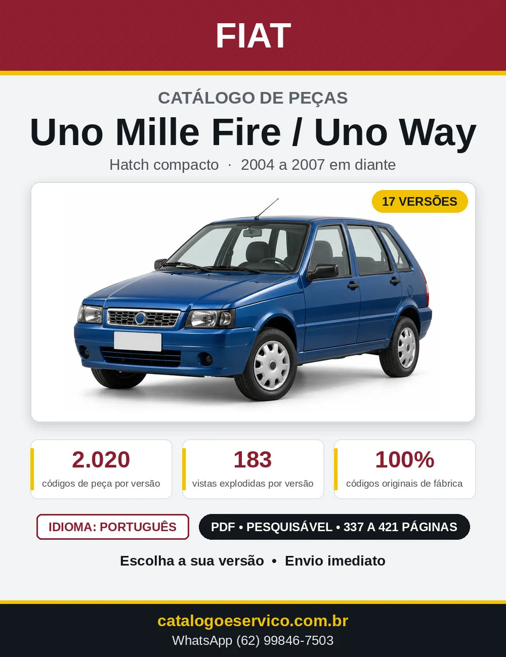 Capa do Catálogo de Peças Fiat Uno Mille Fire / Uno Way 2004 em diante