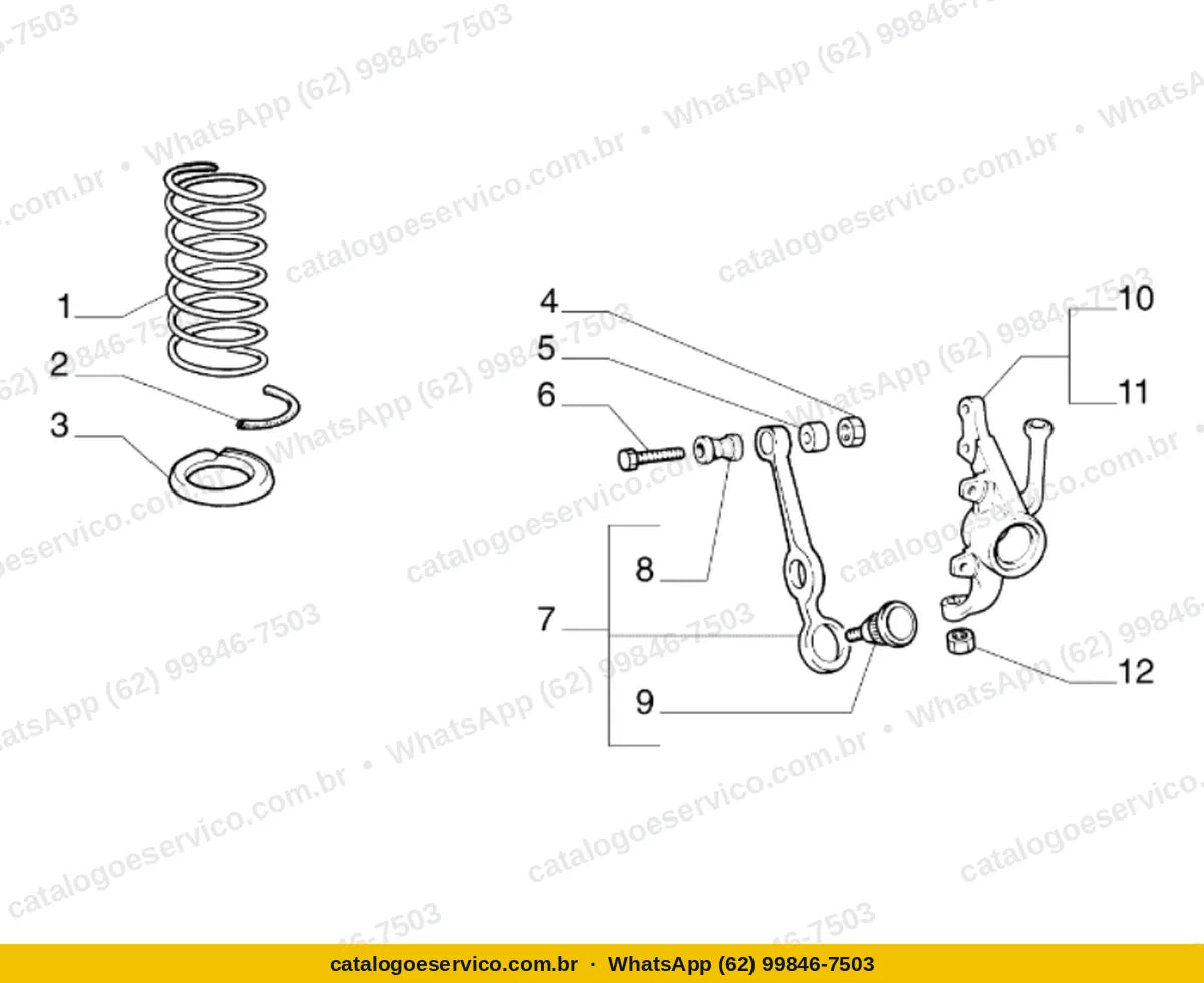 Vista explodida do Catálogo de Peças Fiat Uno Mille: Suspensão dianteira