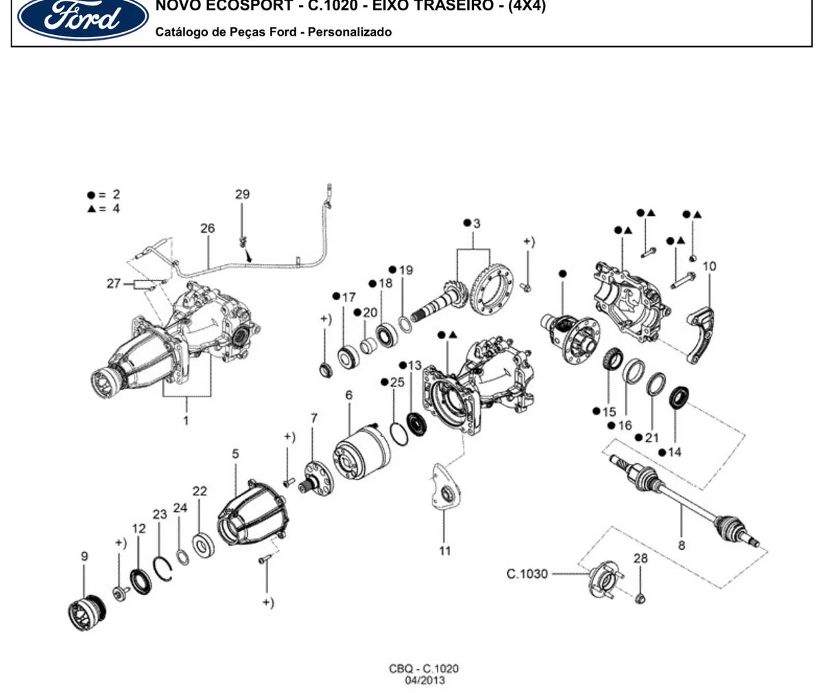 Catálogo de Peças Ford Novo EcoSport 1.6 e 2.0 (2012-2015) — vista explodida 3 (pág. 147 do PDF)