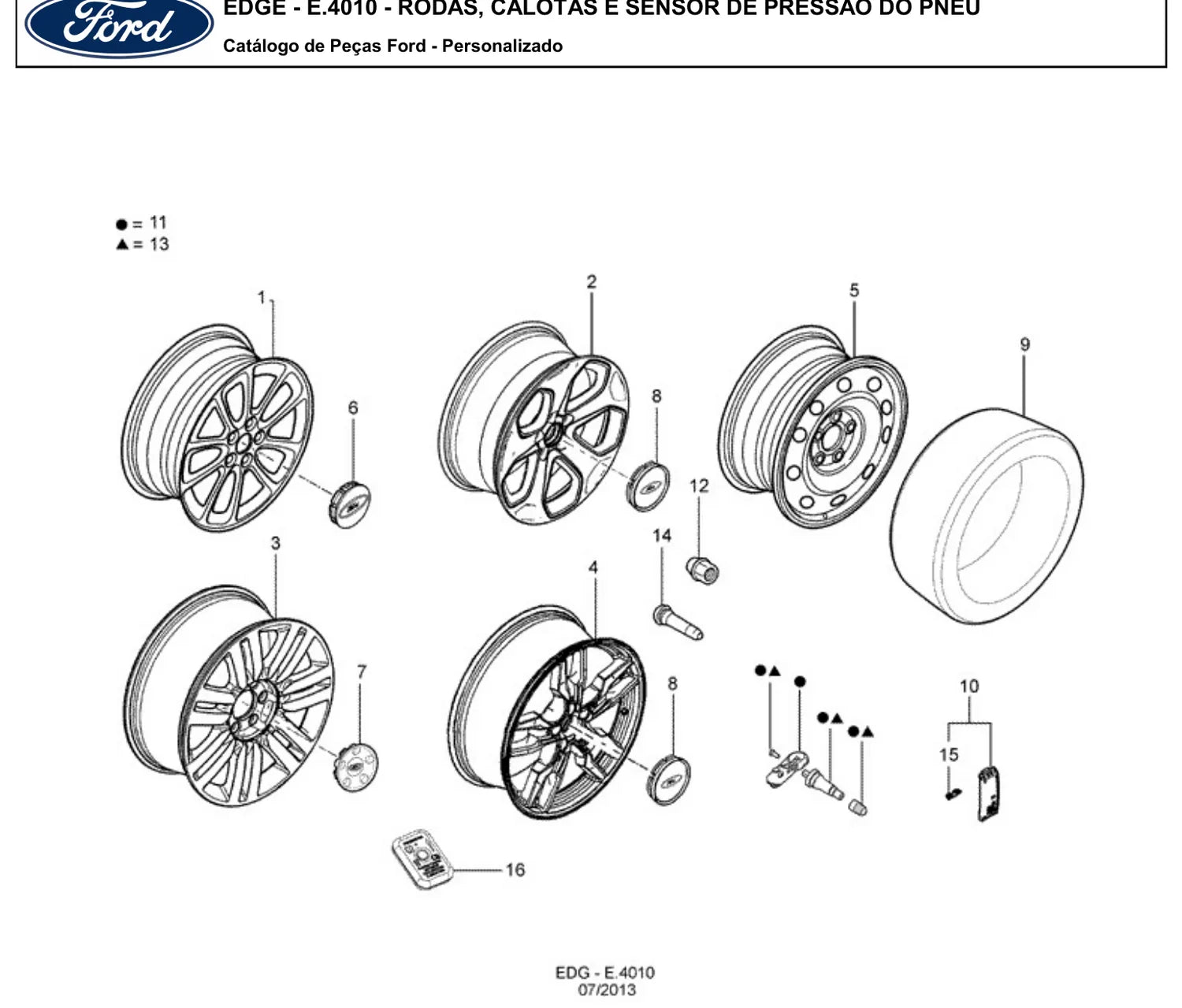 Catálogo de Peças Ford Edge 3.5L V6 (2008-2014) — vista explodida 2 (pág. 154 do PDF)