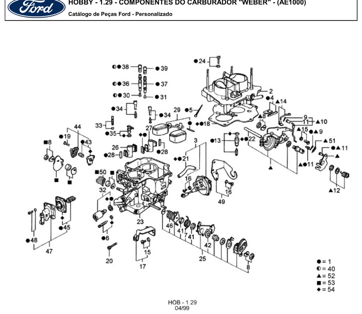 Catálogo de Peças Ford Escort Hobby 1.0 e 1.6 8V AE (1993-1996) — vista explodida 1 (pág. 34 do PDF)