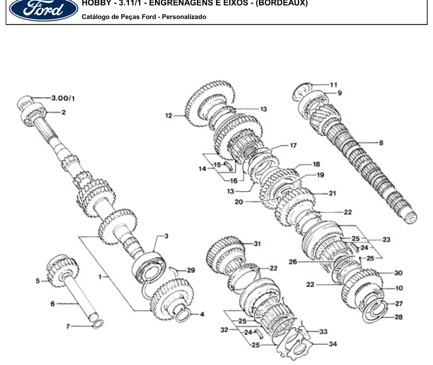 Catálogo de Peças Ford Escort Hobby 1.0 e 1.6 8V AE (1993-1996) — vista explodida 3 (pág. 132 do PDF)