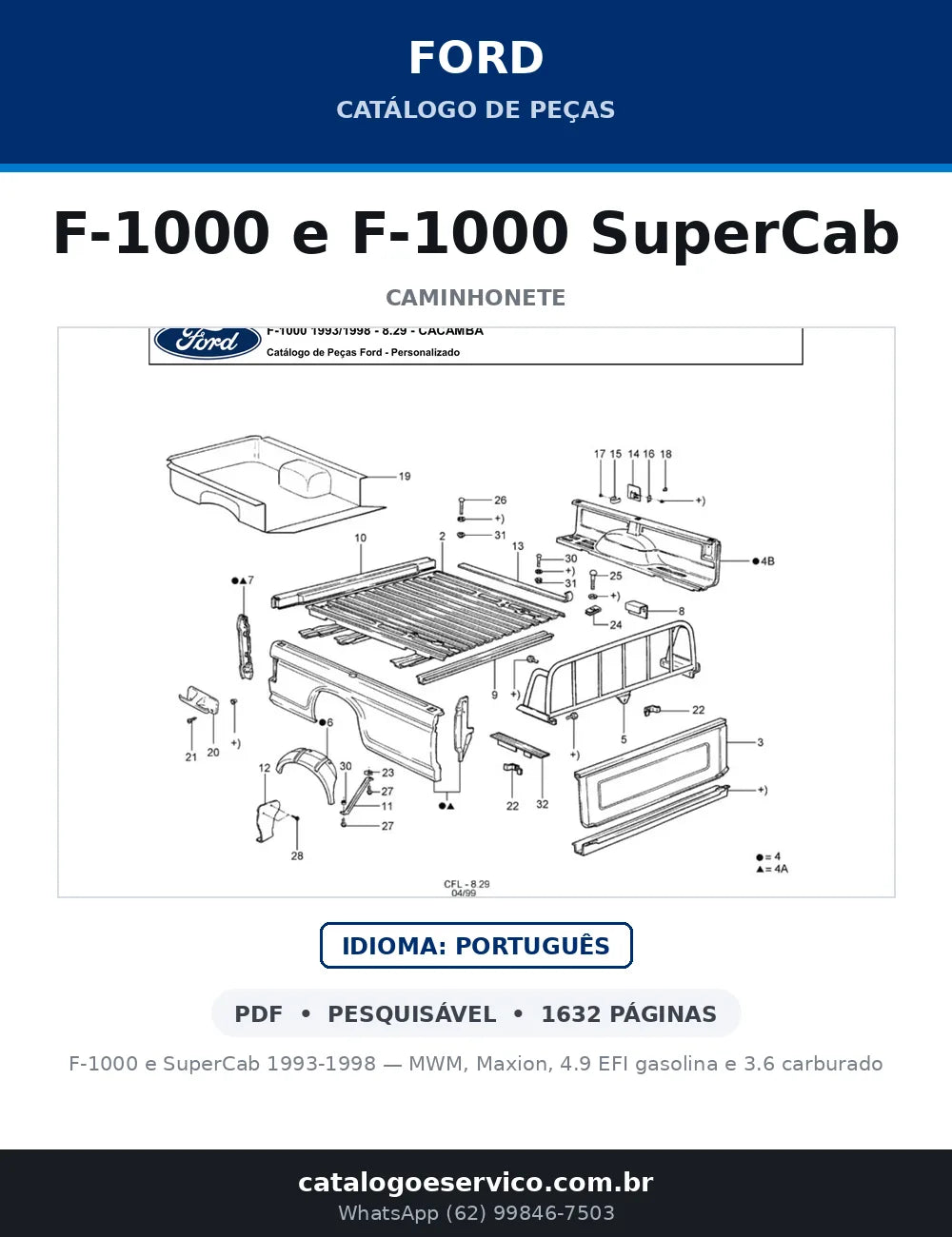 Catálogo de Peças Ford F-1000 MWM, Maxion e gasolina (1993-1998) — capa