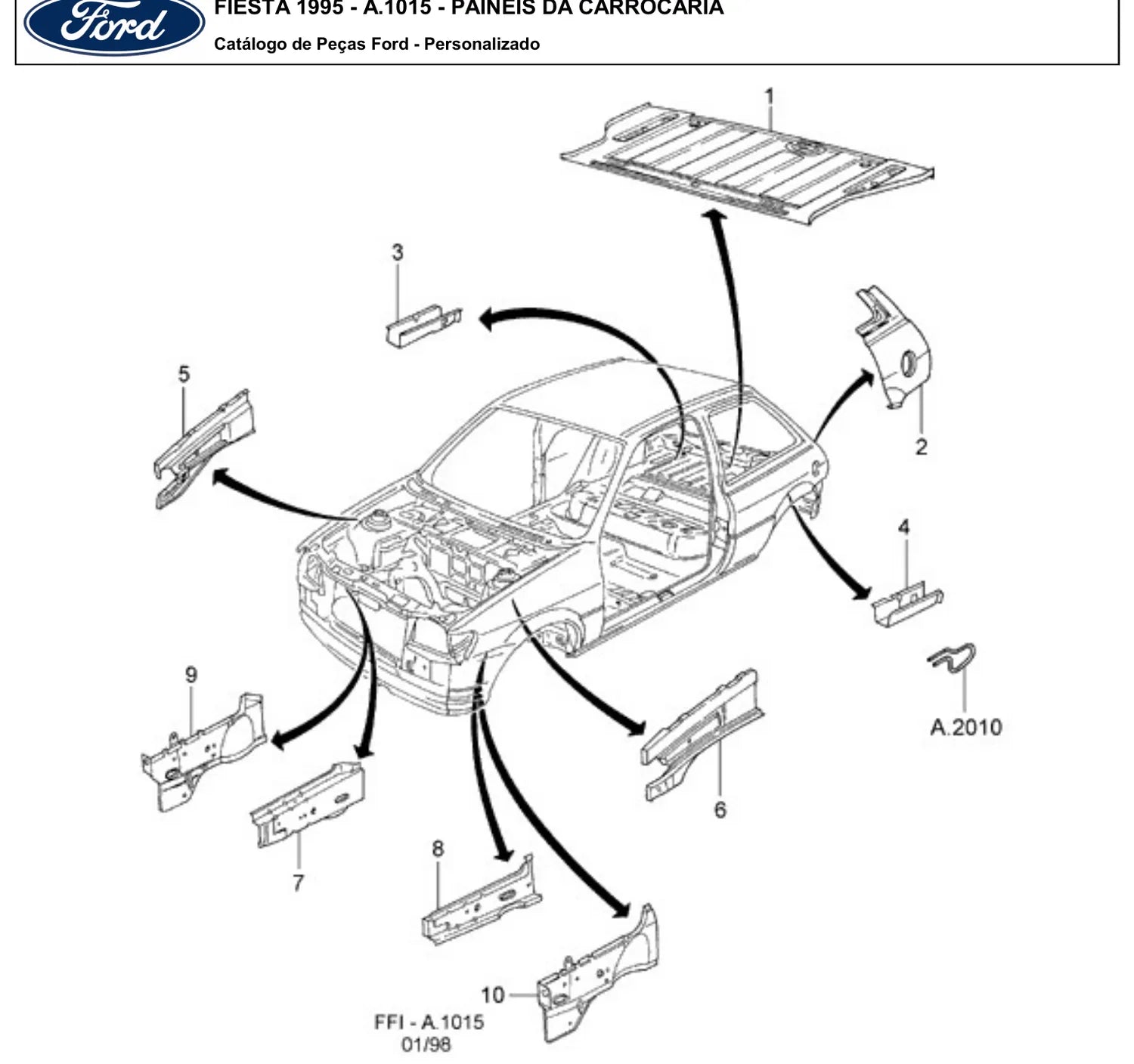 Catálogo de Peças Ford Fiesta Endura 1.3 (1995) — vista explodida 3 (pág. 1 do PDF)
