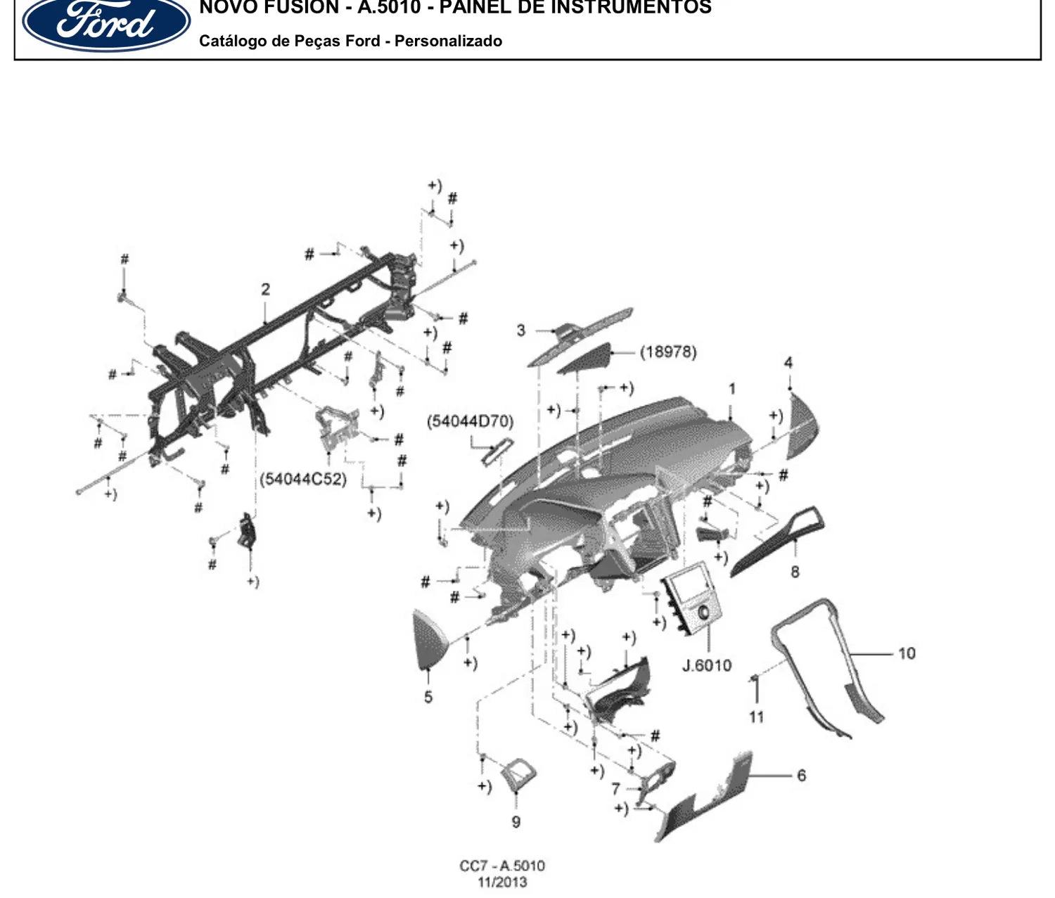 Catálogo de Peças Ford Fusion 2.0, 2.5 e Híbrido (2014-2015) — vista explodida 1 (pág. 36 do PDF)