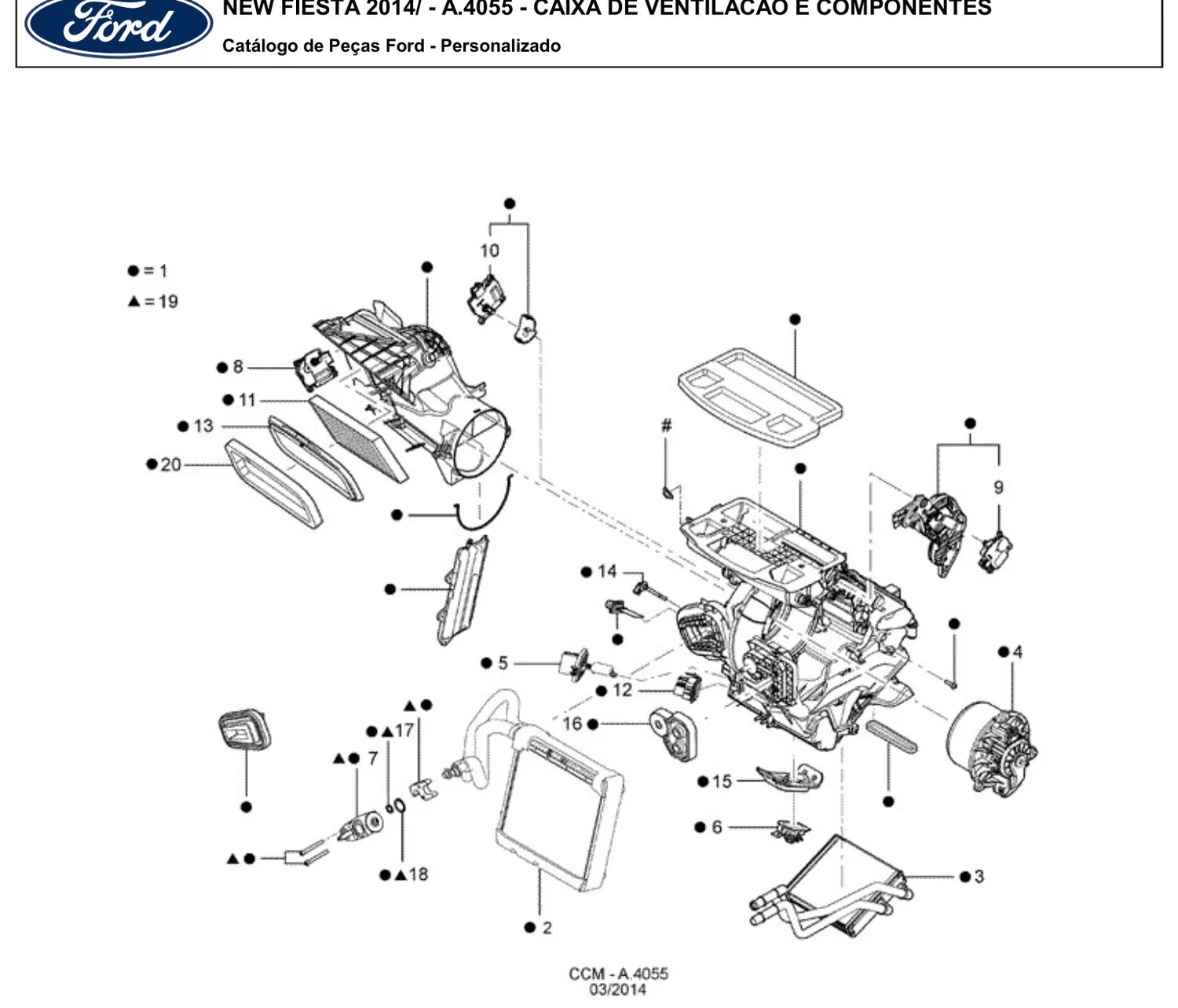 Catálogo de Peças Ford New Fiesta 1.5 e 1.6 16V (2014 em diante) — vista explodida 3 (pág. 38 do PDF)