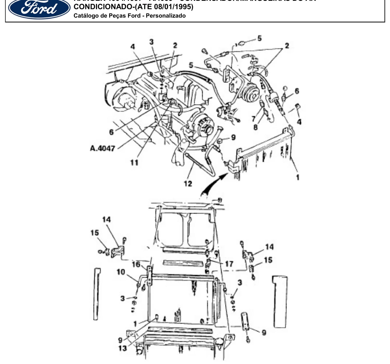 Catálogo de Peças Ford Ranger STX, XL e XLT (1994-1997) — vista explodida 2 (pág. 70 do PDF)