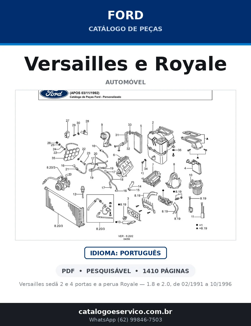 Catálogo de Peças Ford Versailles e Royale 1.8 e 2.0 (1991-1996) — capa