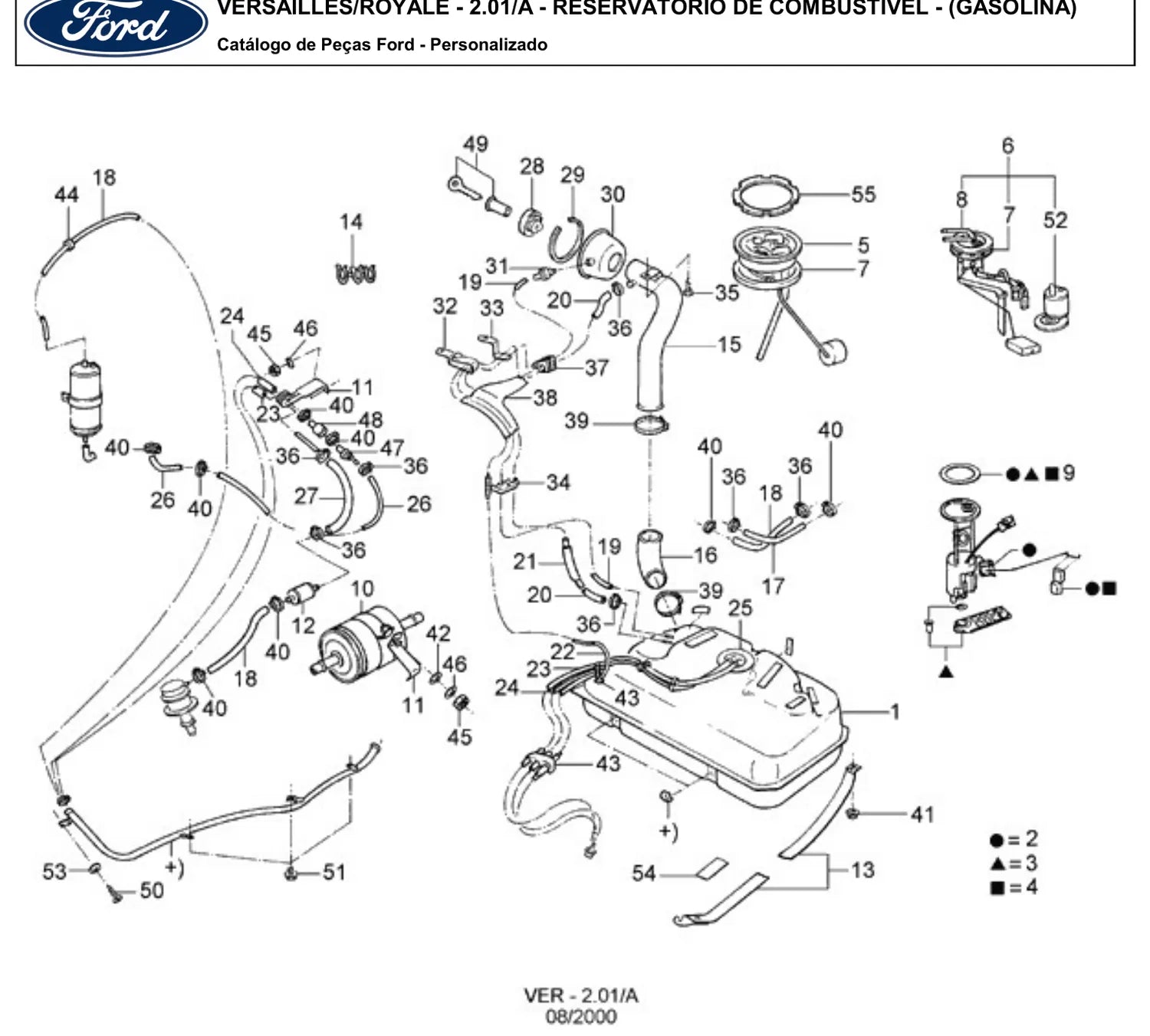 Catálogo de Peças Ford Versailles e Royale 1.8 e 2.0 (1991-1996) — vista explodida 3 (pág. 332 do PDF)