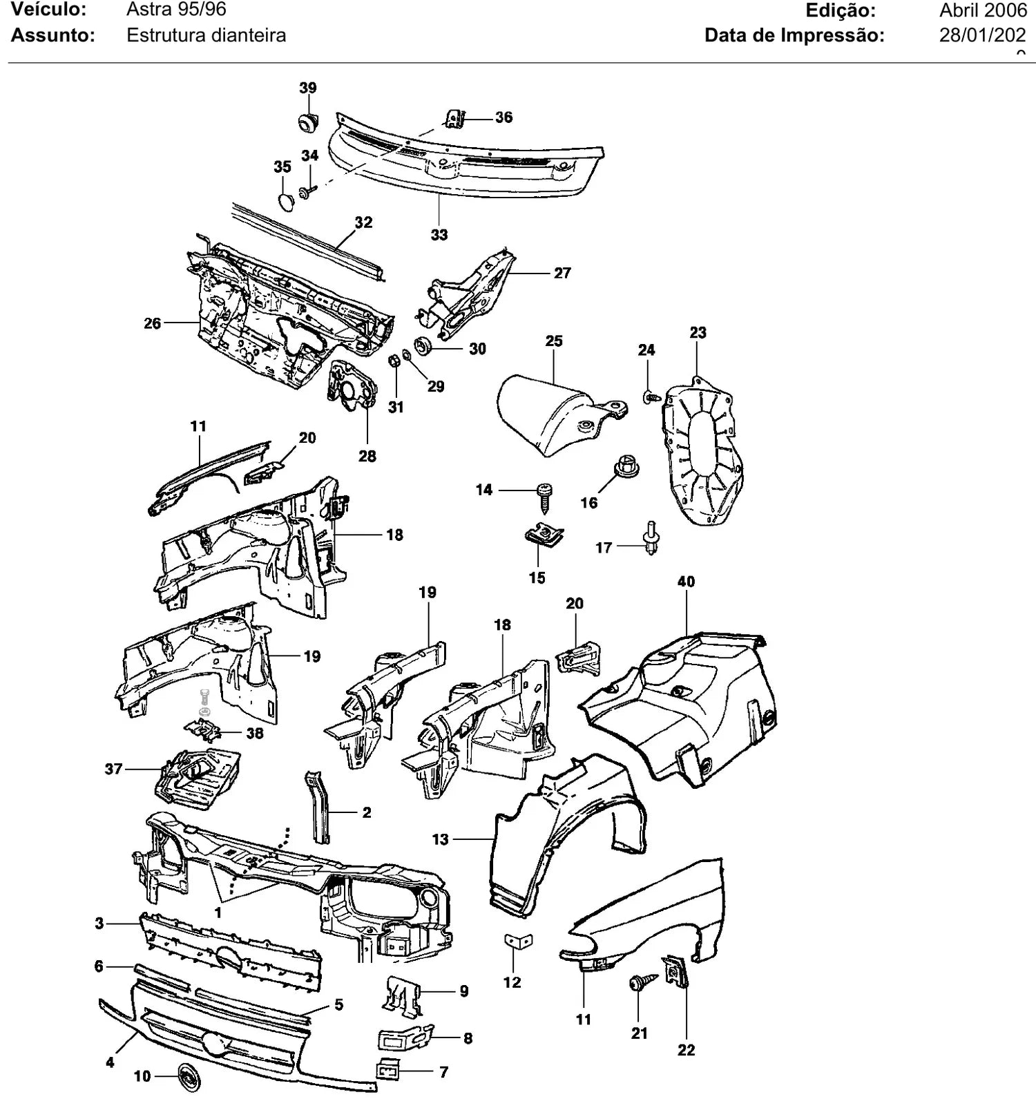 Catálogo de Peças Chevrolet Astra 1995-1996 (Hatch e Wagon) — vista explodida 1 (pág. 109 do PDF)