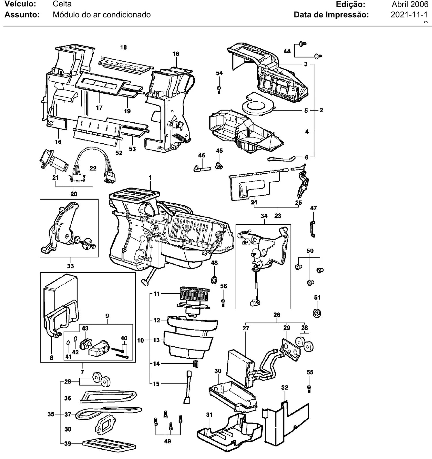 Catálogo de Peças Chevrolet Celta 1.0 e 1.4 2001-2006 — vista explodida 2 (pág. 210 do PDF)