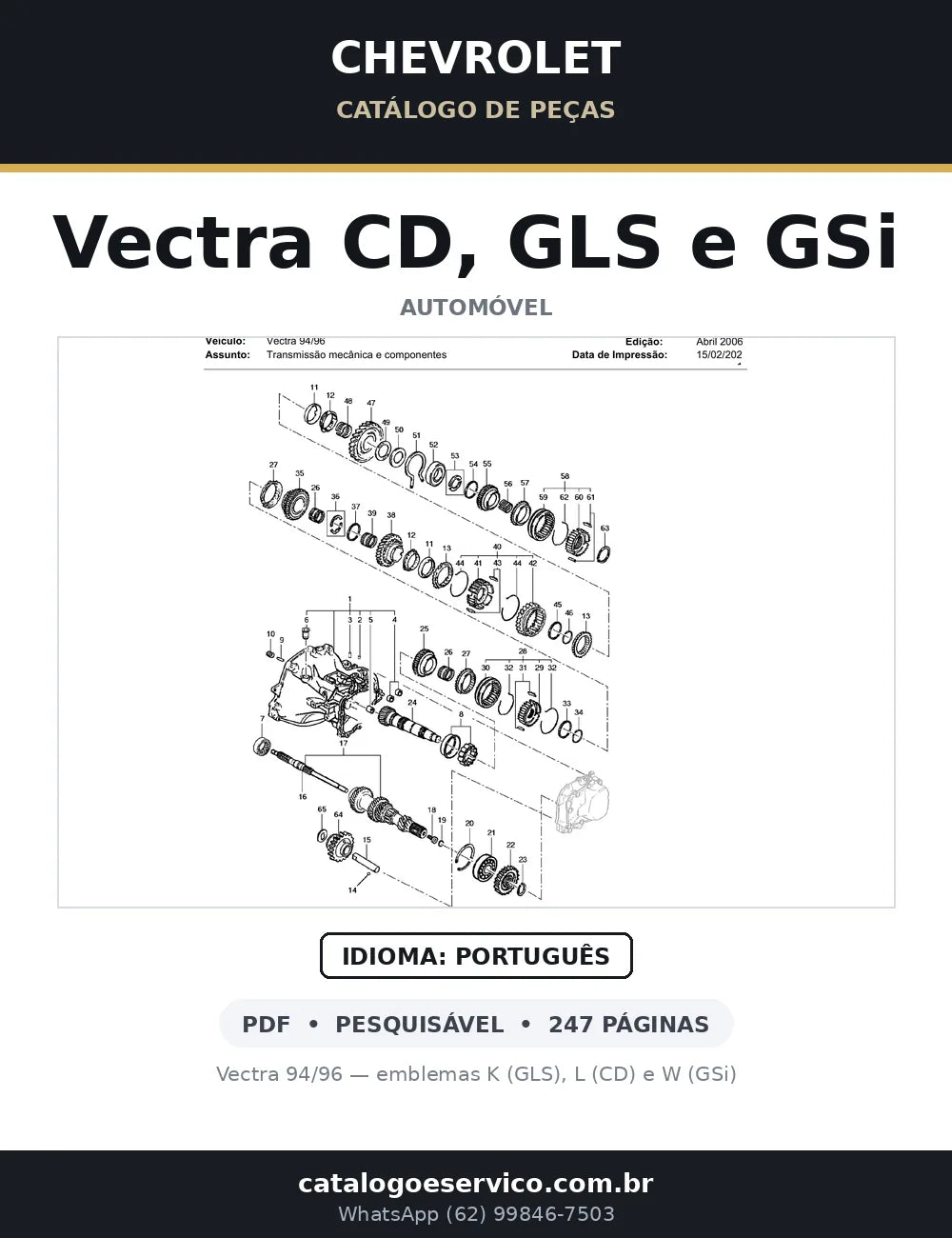 Catálogo de Peças Chevrolet Vectra CD, GLS e GSi 1994-1996 — capa