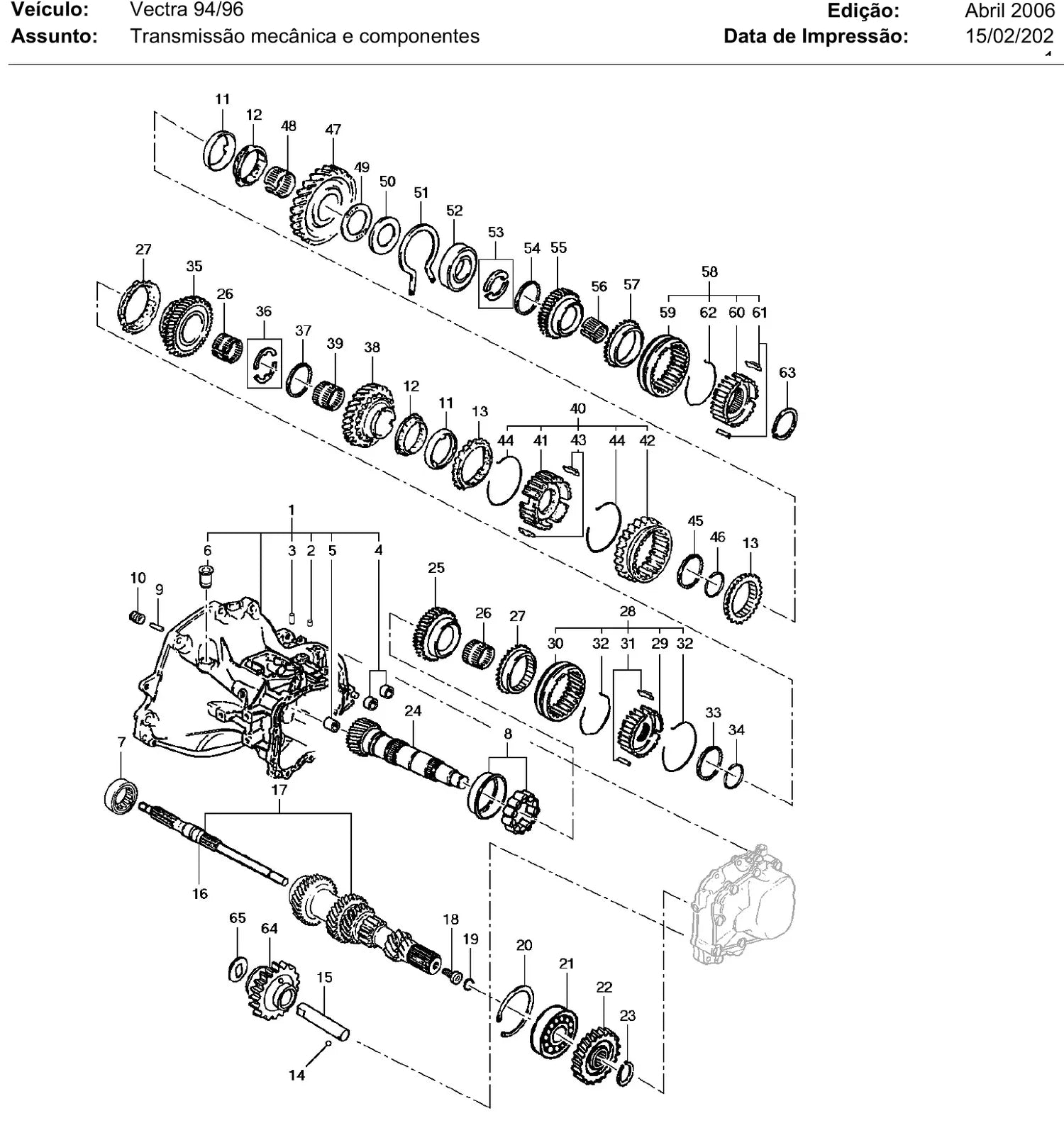 Catálogo de Peças Chevrolet Vectra CD, GLS e GSi 1994-1996 — vista explodida 1 (pág. 71 do PDF)