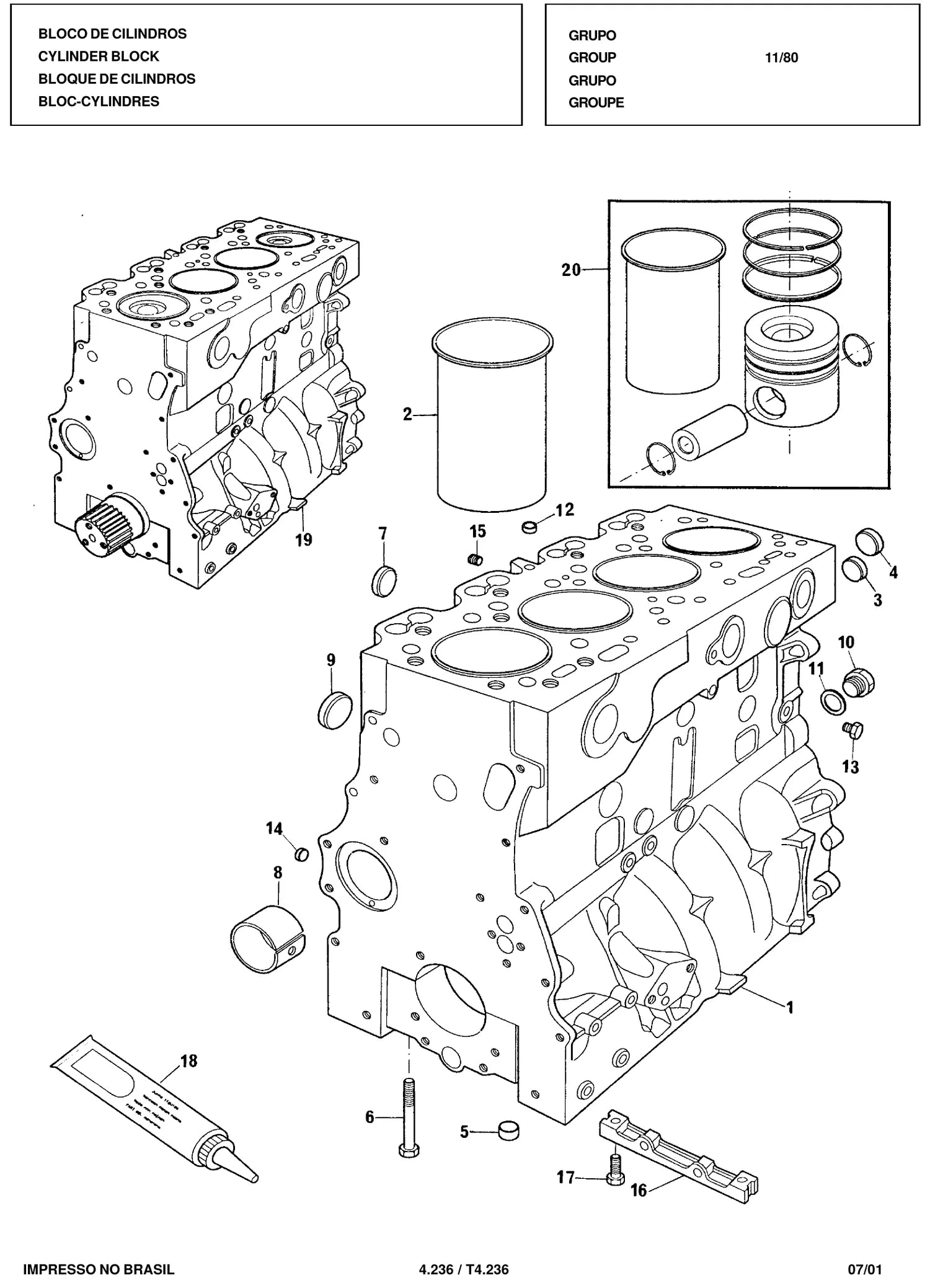 Catálogo de Peças Motor Perkins Q20B / 4.236 / T4.236 — vista explodida 2 (pág. 18 do PDF)