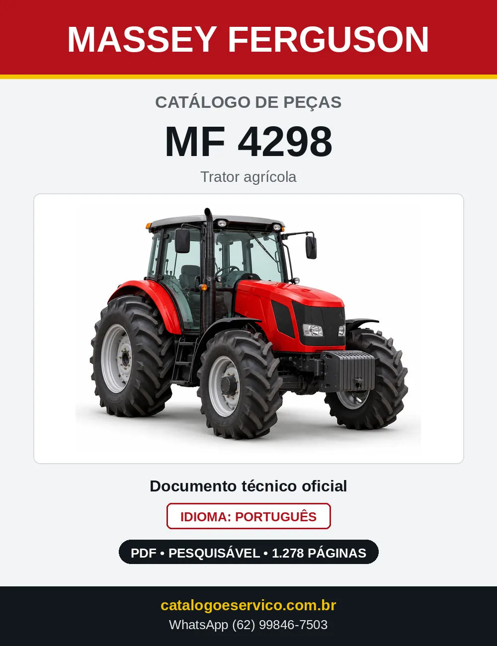 Capa do catálogo de peças Massey Ferguson MF 4298 em PDF