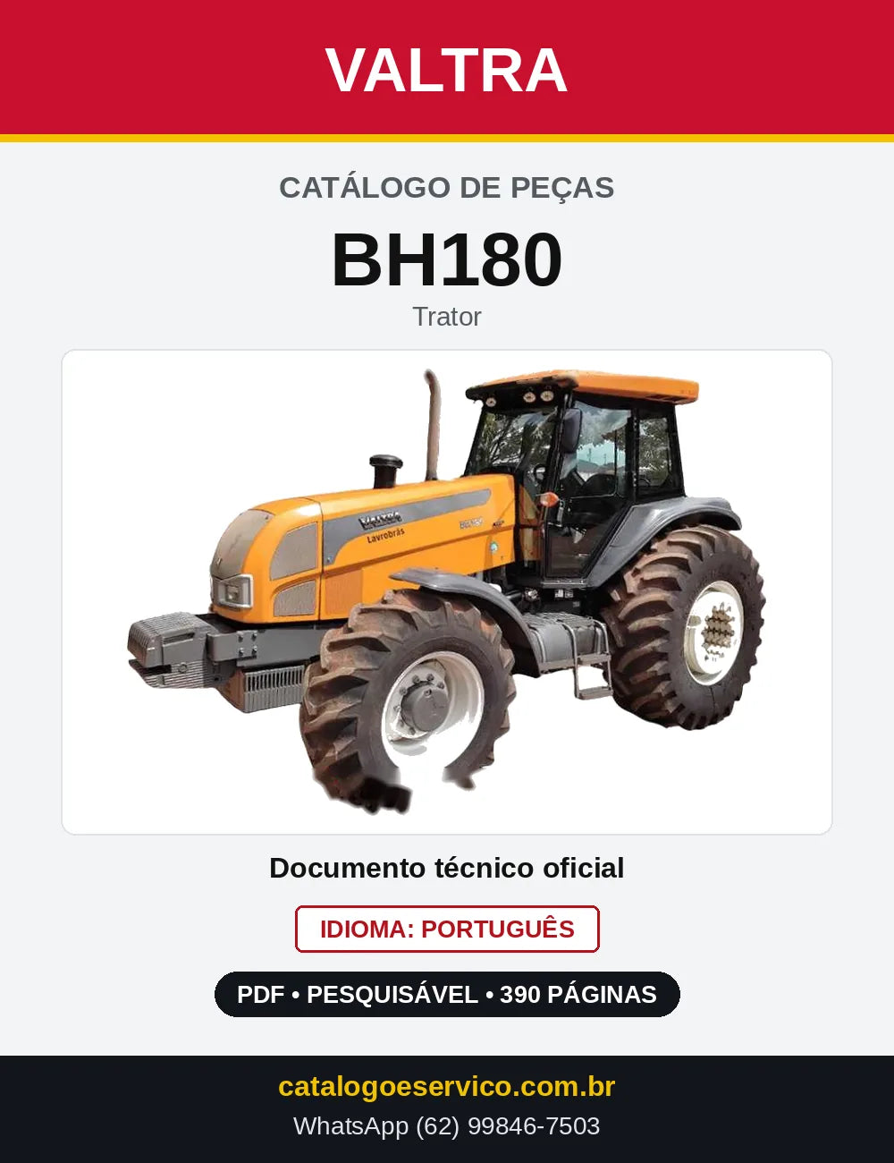 Capa do Catálogo de Peças Valtra BH180 — Trator