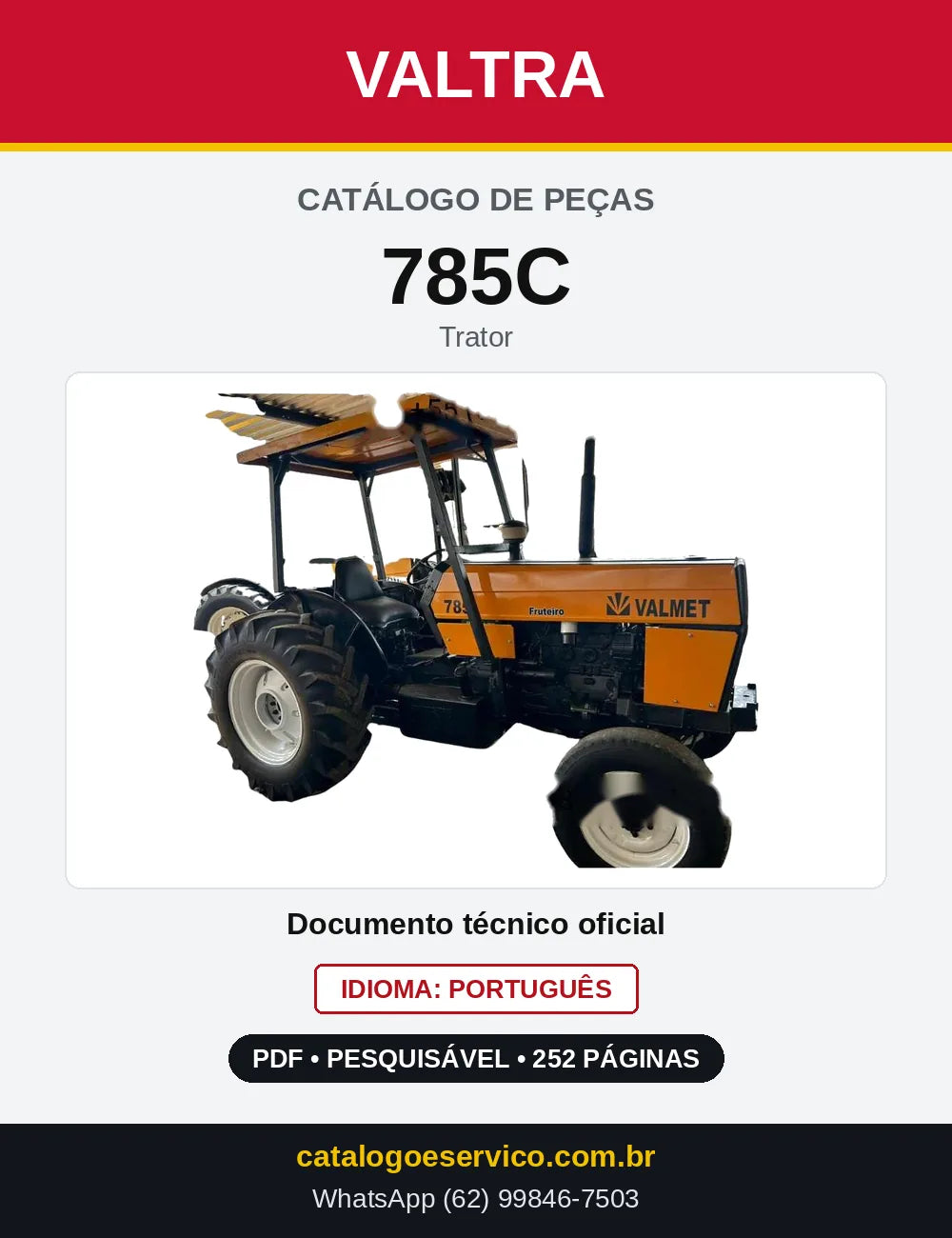 Capa do Catálogo de Peças Valtra 785C — Trator