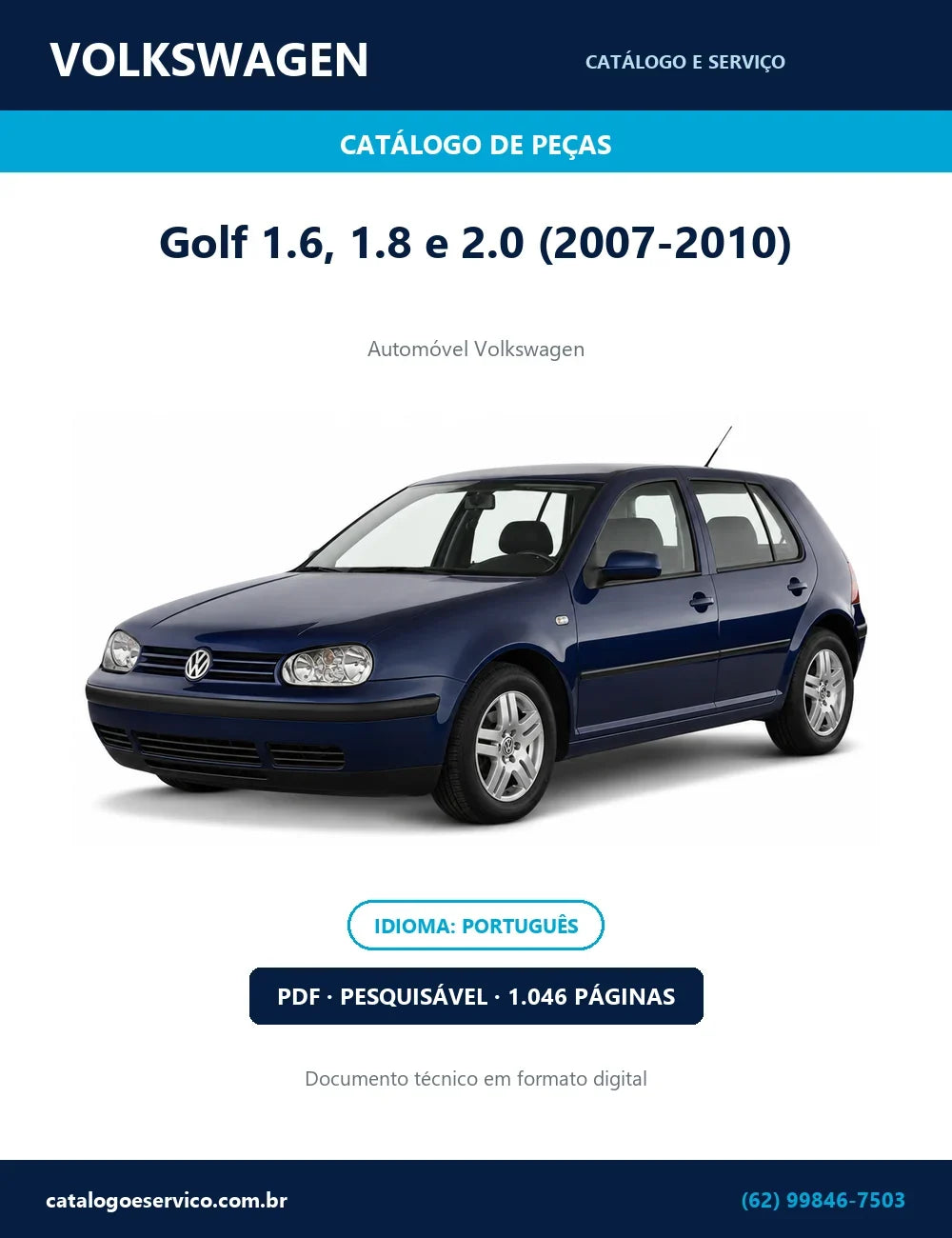 Catálogo de Peças Volkswagen Golf 1.6, 1.8 e 2.0 (2007-2010) — capa