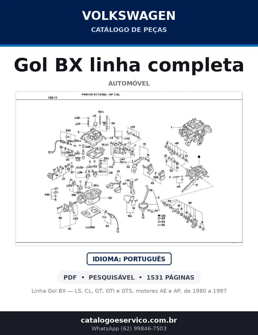 Catálogo de Peças Volkswagen Gol BX LS, CL, GT, GTI e GTS (1980-1997) — capa
