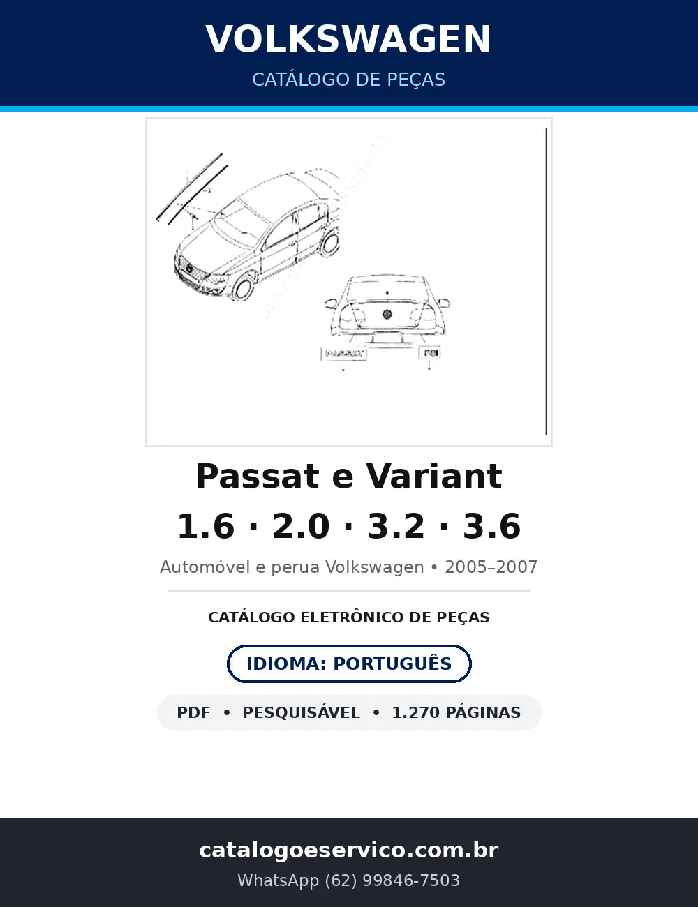 Catálogo de Peças Volkswagen Passat e Variant 1.6, 2.0, 3.2 e 3.6 (2005–2007) — 1.270 págs. — capa