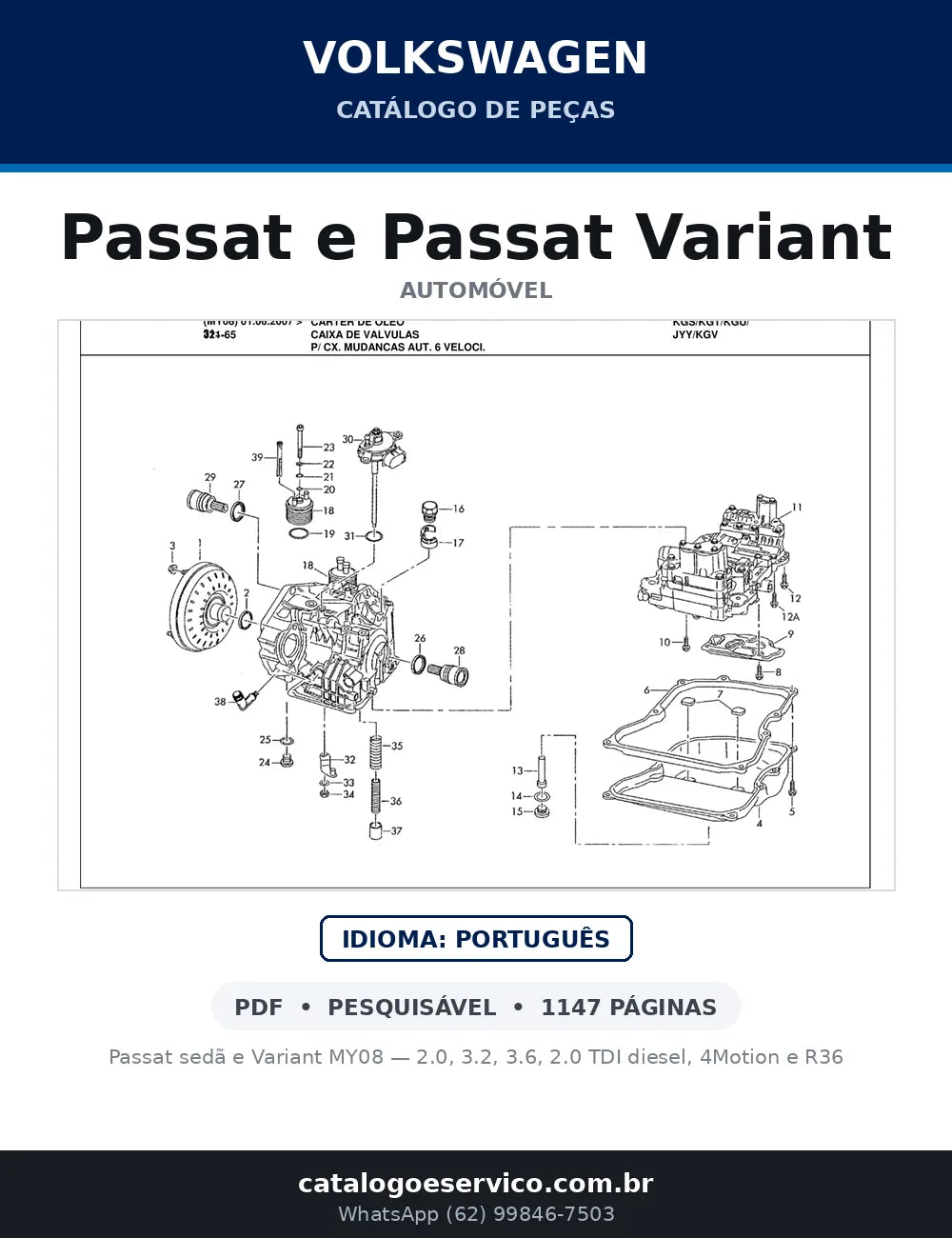 Catálogo de Peças Volkswagen Passat e Variant 2.0, 3.2 e 3.6 (2007-2008) — capa