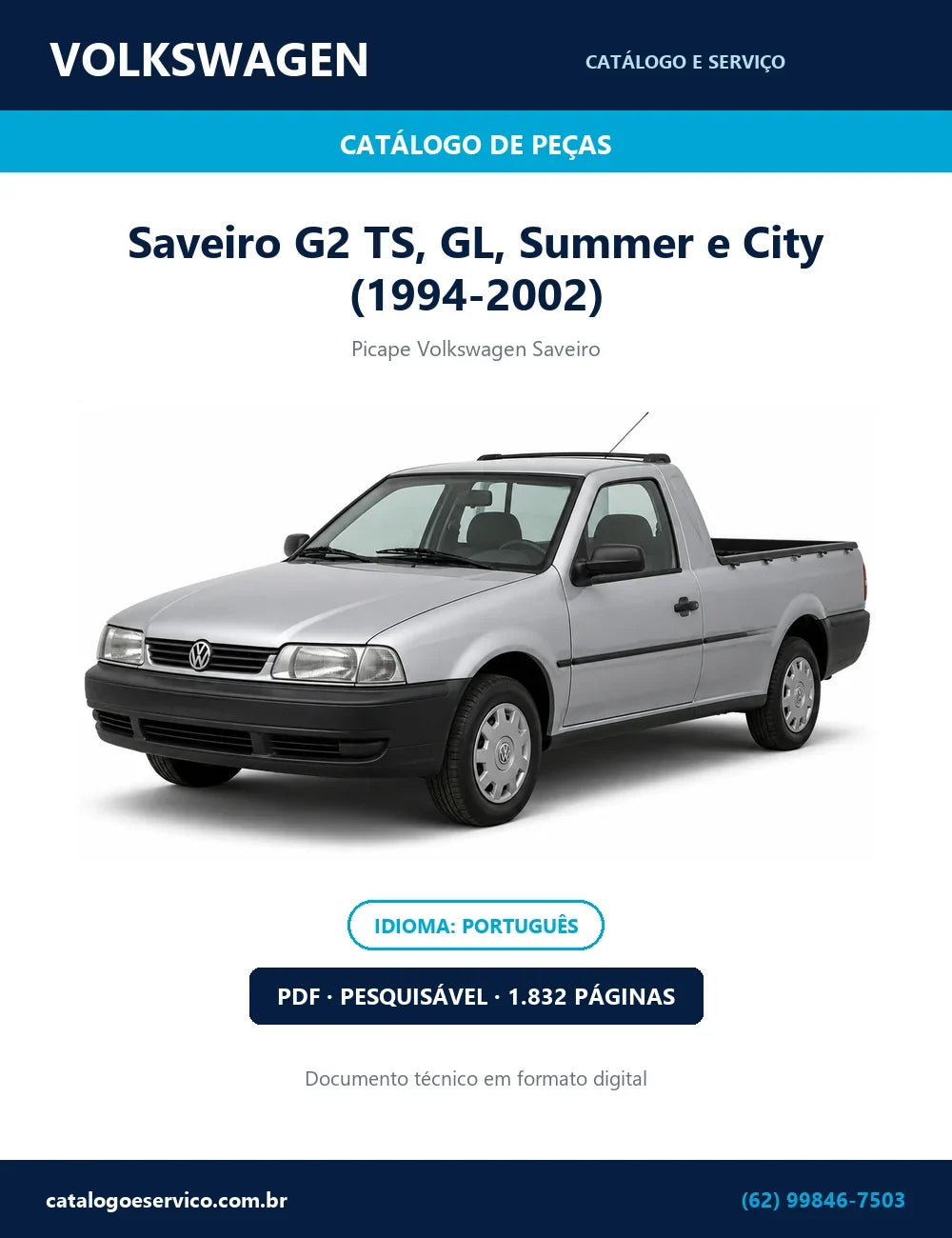 Catálogo de Peças Volkswagen Saveiro G2 TS, GL, Summer e City (1994-2002) — vista explodida 1 (pág. 1192 do PDF)