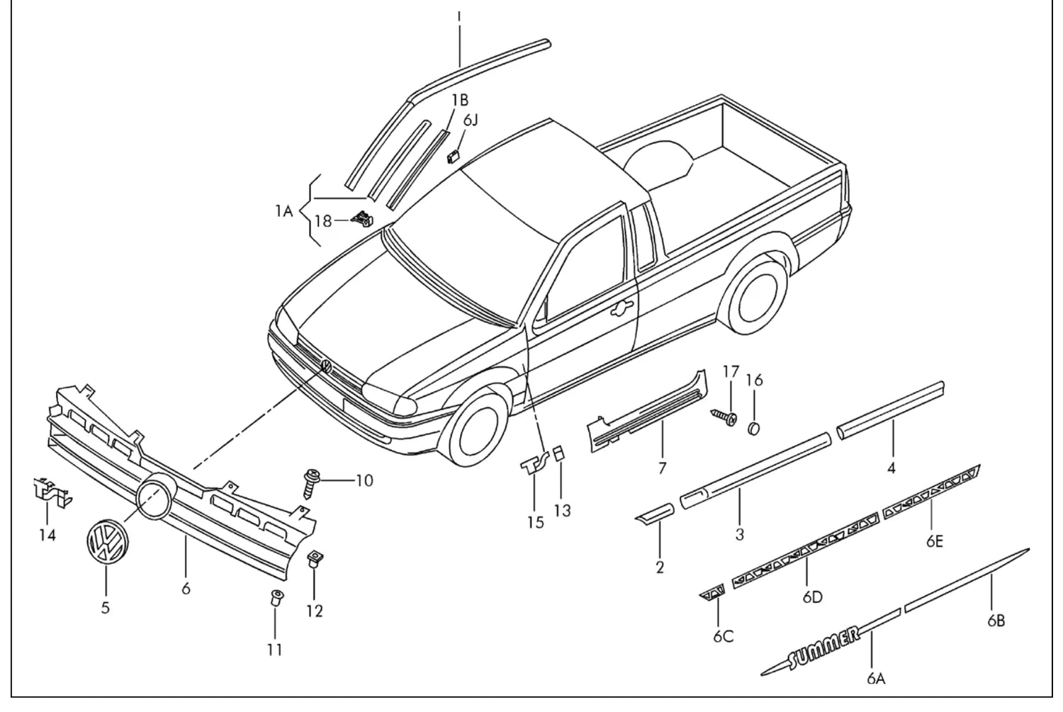 Catálogo de Peças Volkswagen Saveiro G2 TS, GL, Summer e City (1994-2002) — vista explodida 3 (pág. 1147 do PDF)